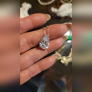 Sterling Silver Teardrop Pendant Necklace with Light Lavender Cubic Zirconia